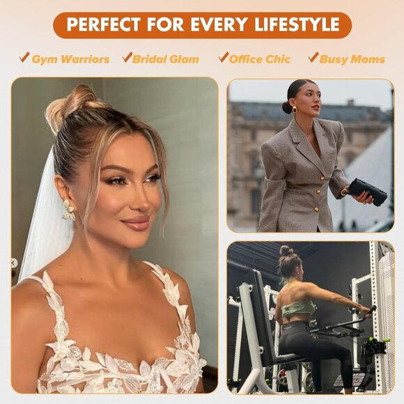 Human Hair Bun Extensions Elastic Ponytail Wrap No Claw 2.76in Dark Brown main image 5